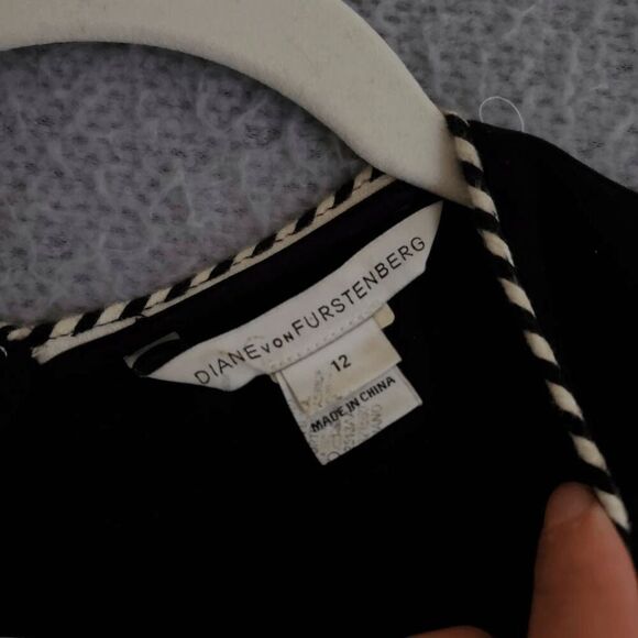 DVF Diane Von Furstenberg Women's LEELOU Braid Trim V Neck Sheath Dress 12 - Picture 3 of 9